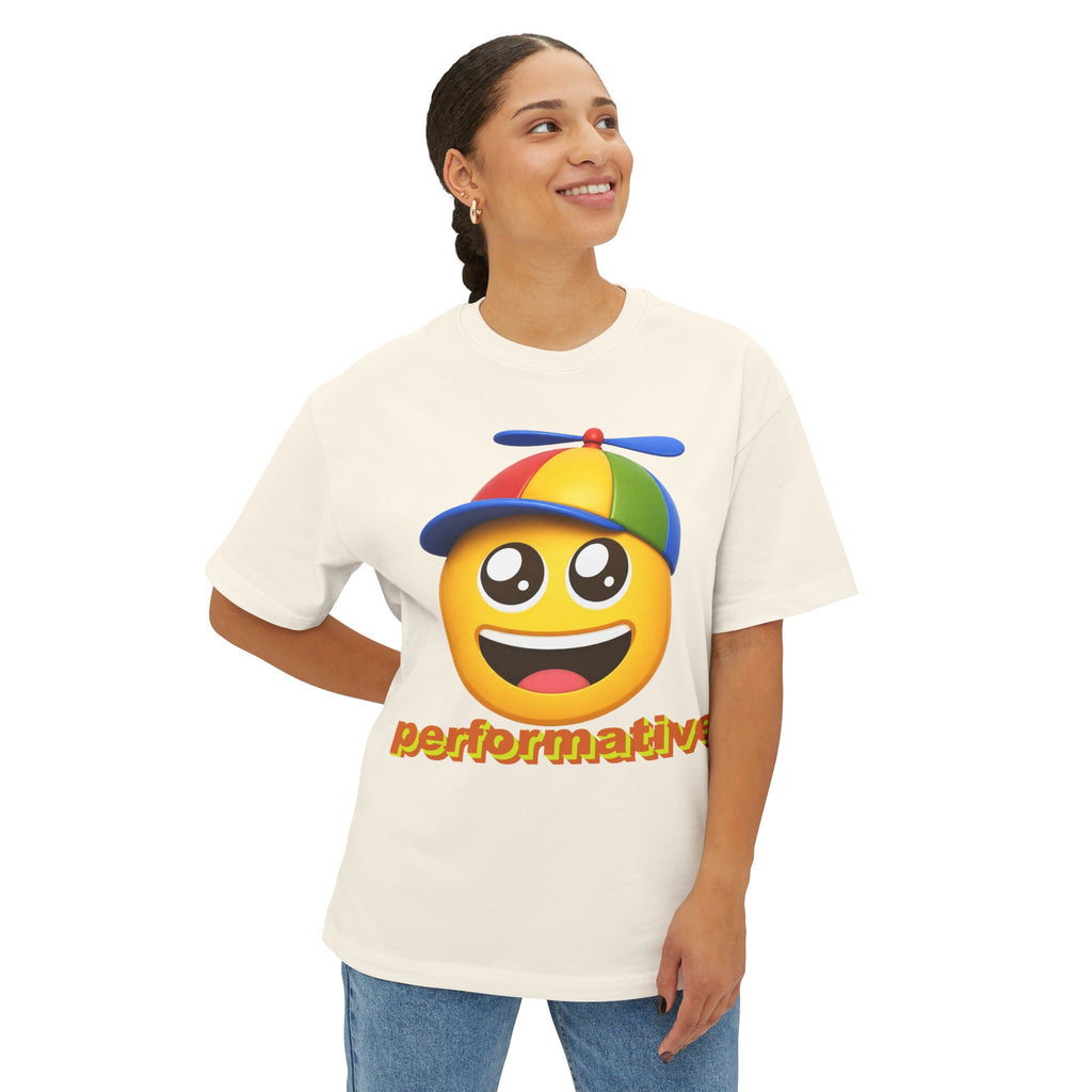 Performative Emoji Tee — Playful Propeller Hat Graphic T-Shirt