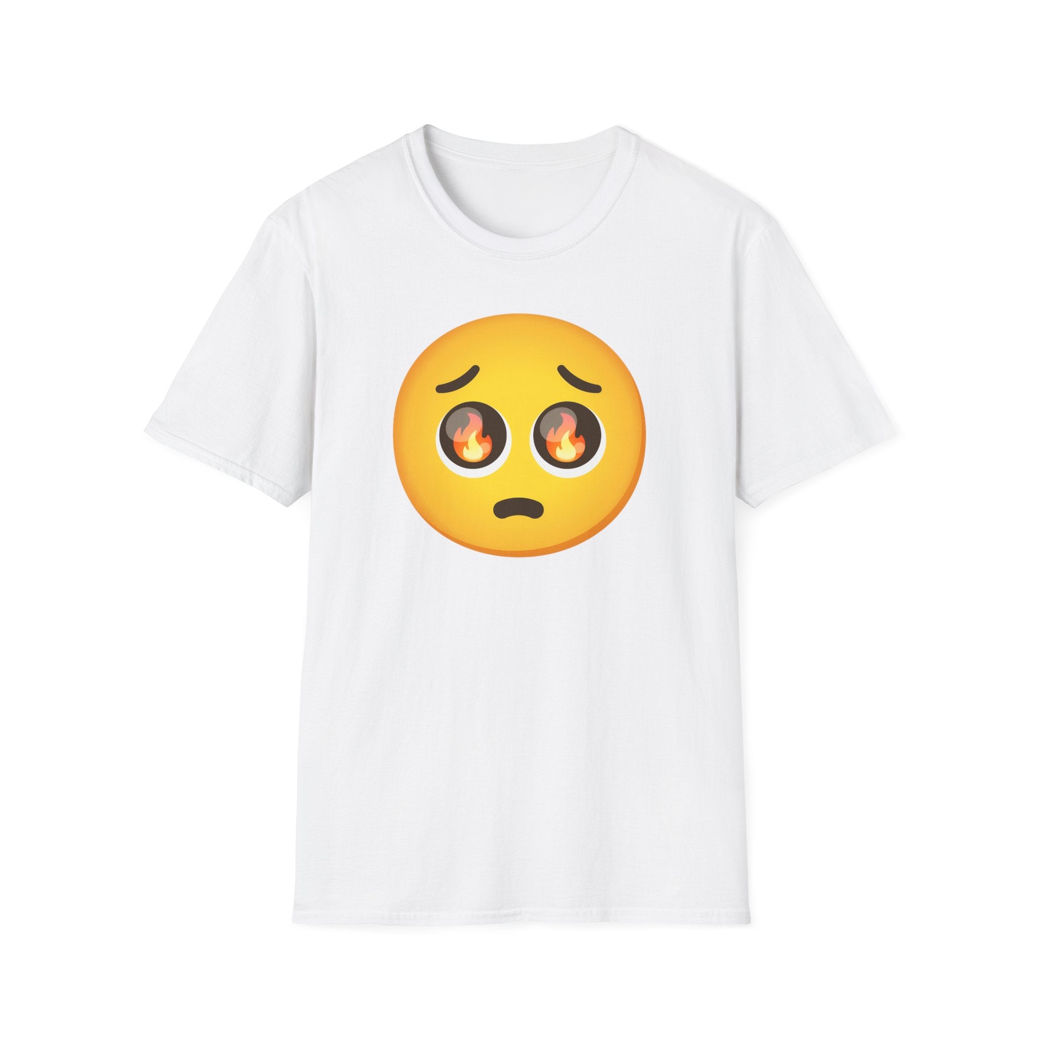Flame-Eyes Pleading Emoji T-Shirt — Cute Fire Emoji Graphic Tee