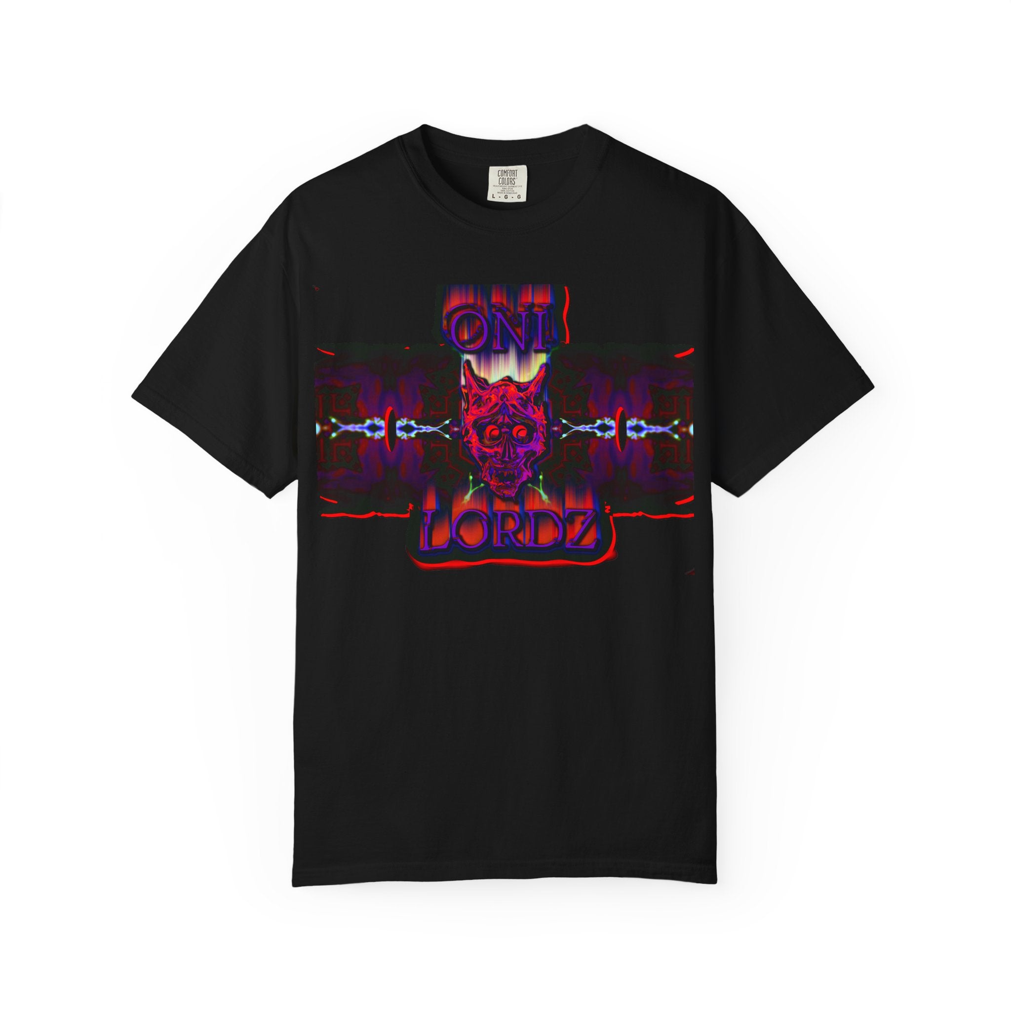 Oni Lordz (Team) Graphic T-Shirt — Psychedelic Demon Cross Design