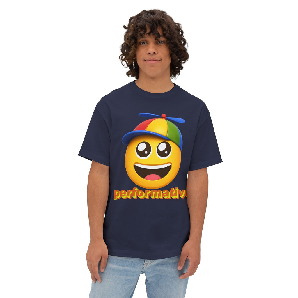 Performative Emoji Tee — Playful Propeller Hat Graphic T-Shirt