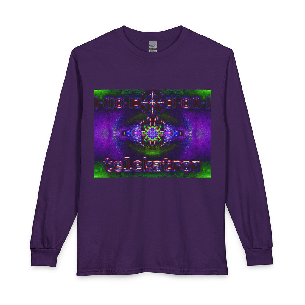 Cybersoul Eye Telekatron Long Sleeve Tee — Neon Purple Green Abstract Graphic