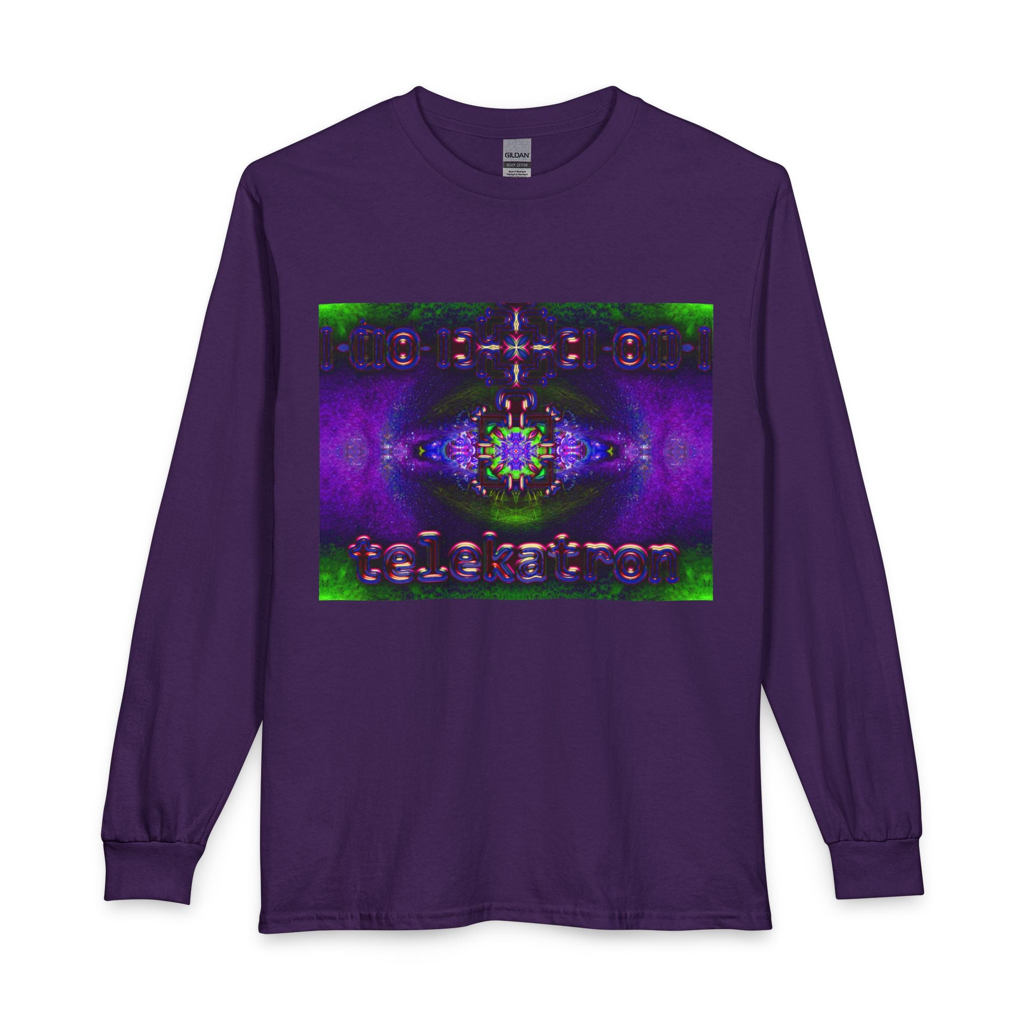 Cybersoul Eye Telekatron Long Sleeve Tee — Neon Purple Green Abstract Graphic