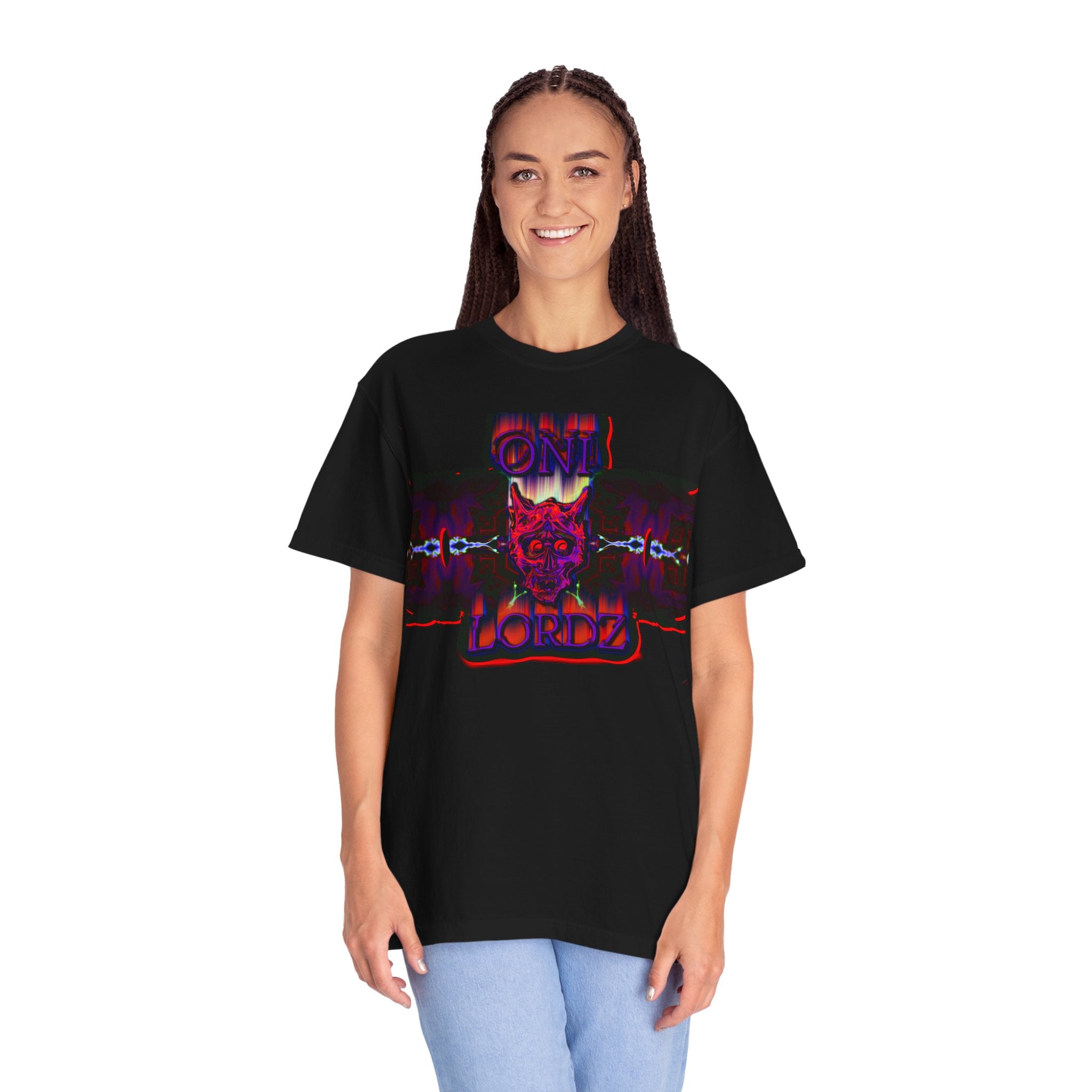 Oni Lordz (Team) Graphic T-Shirt — Psychedelic Demon Cross Design