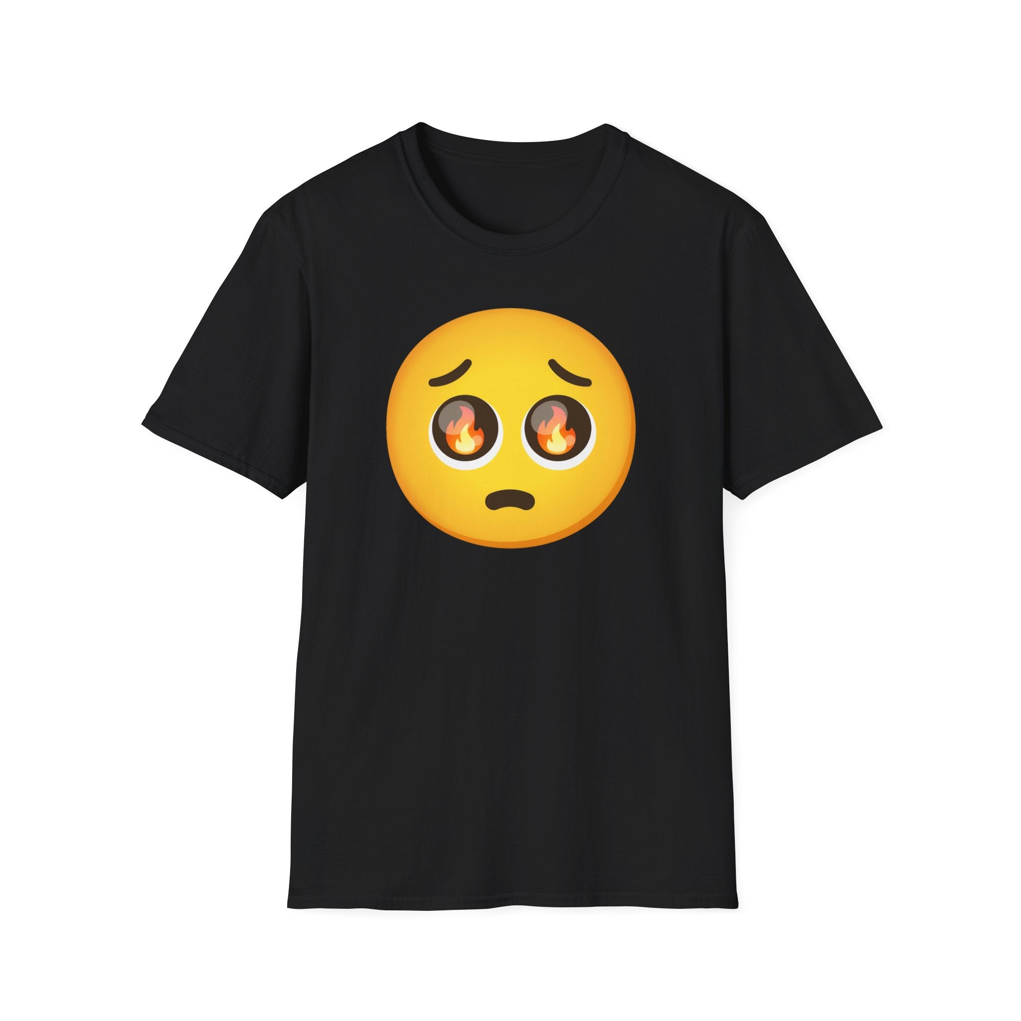 Flame-Eyes Pleading Emoji T-Shirt — Cute Fire Emoji Graphic Tee