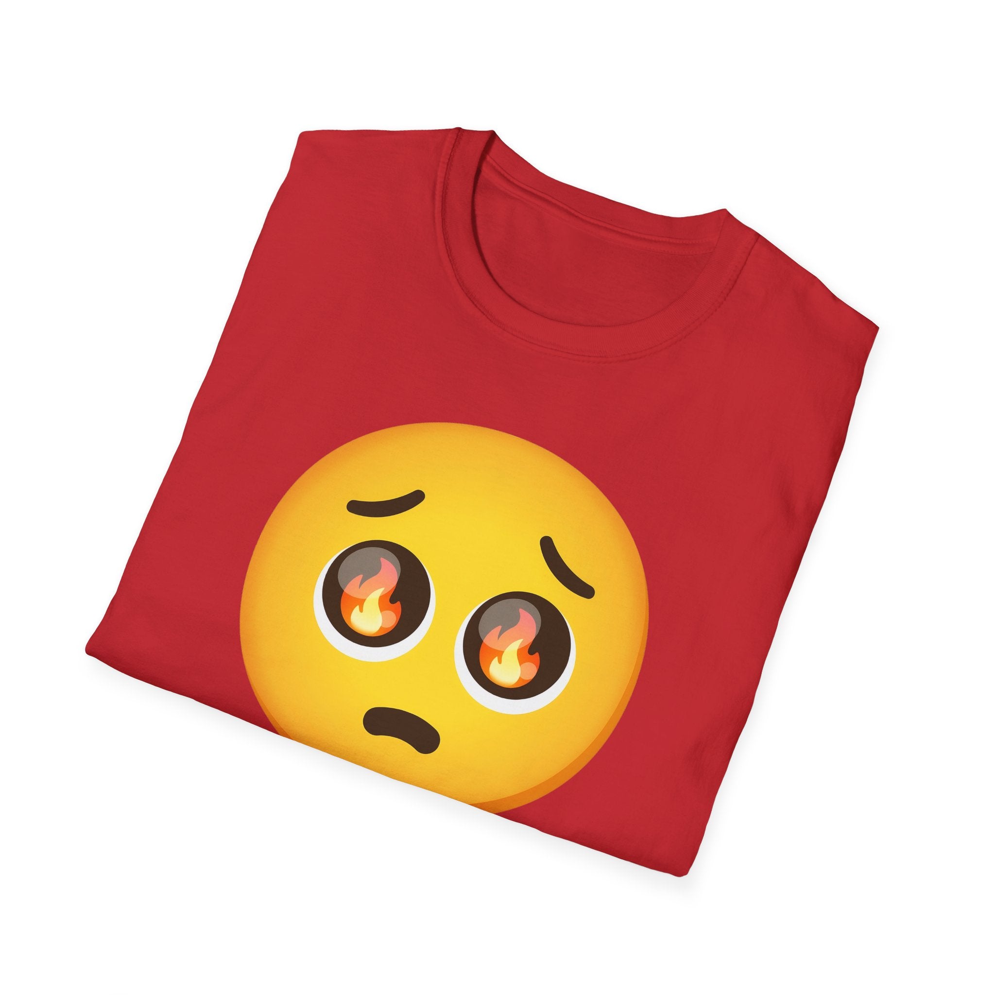 Flame-Eyes Pleading Emoji T-Shirt — Cute Fire Emoji Graphic Tee