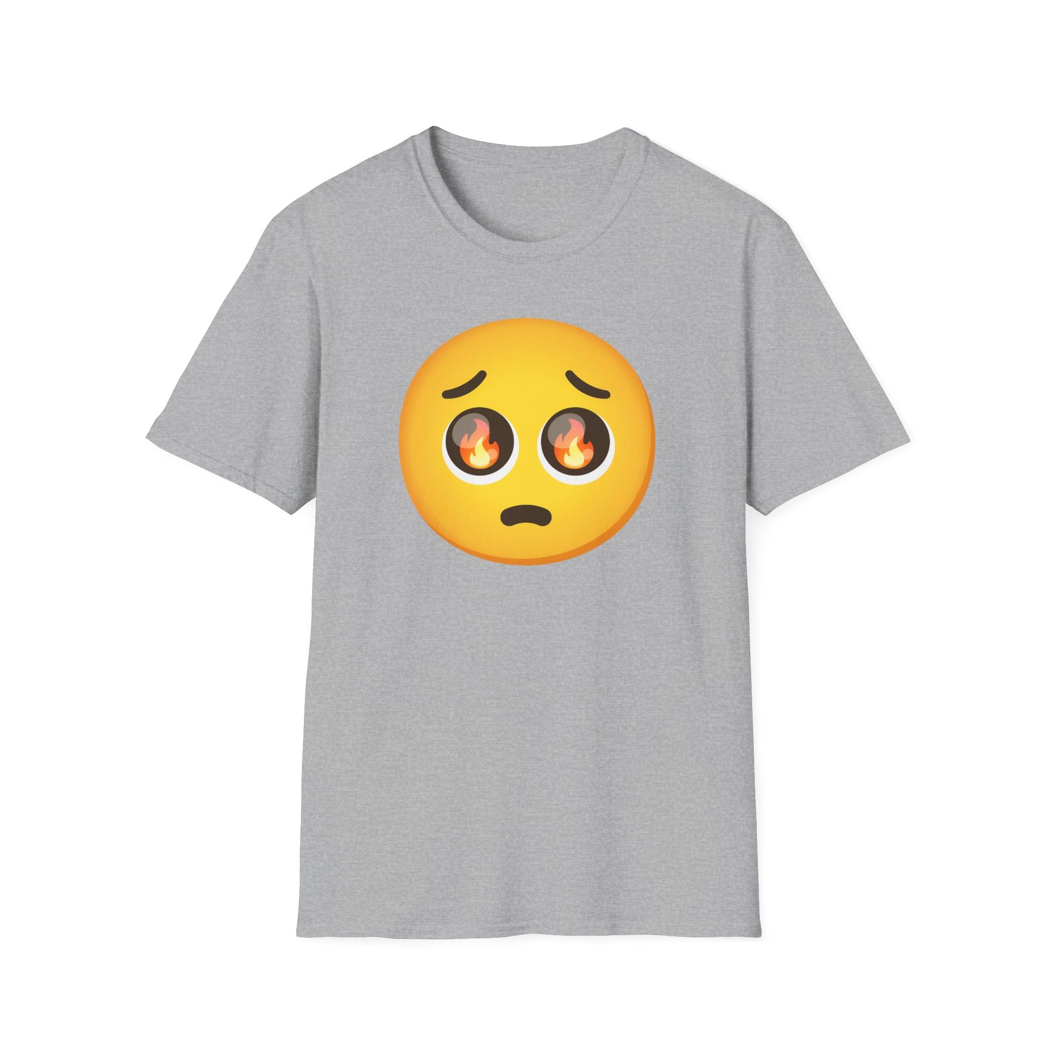 Flame-Eyes Pleading Emoji T-Shirt — Cute Fire Emoji Graphic Tee