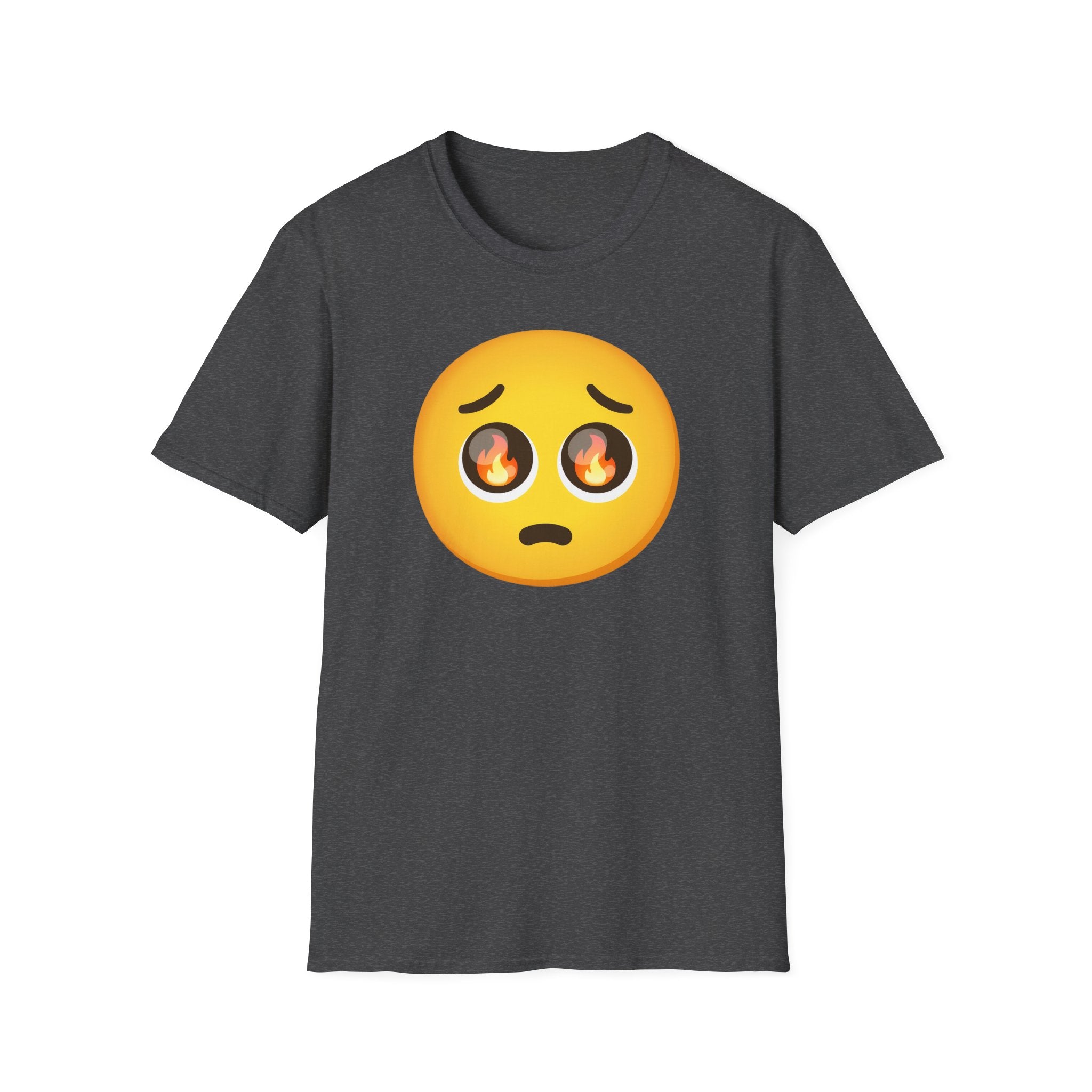 Flame-Eyes Pleading Emoji T-Shirt — Cute Fire Emoji Graphic Tee
