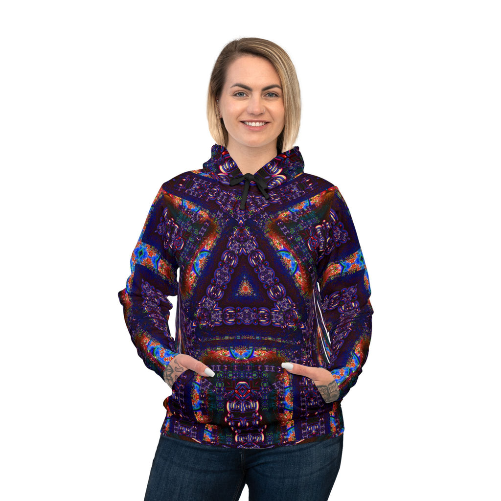 Telekatron Language Athletic Hoodie — Vibrant Geometric All-Over Print