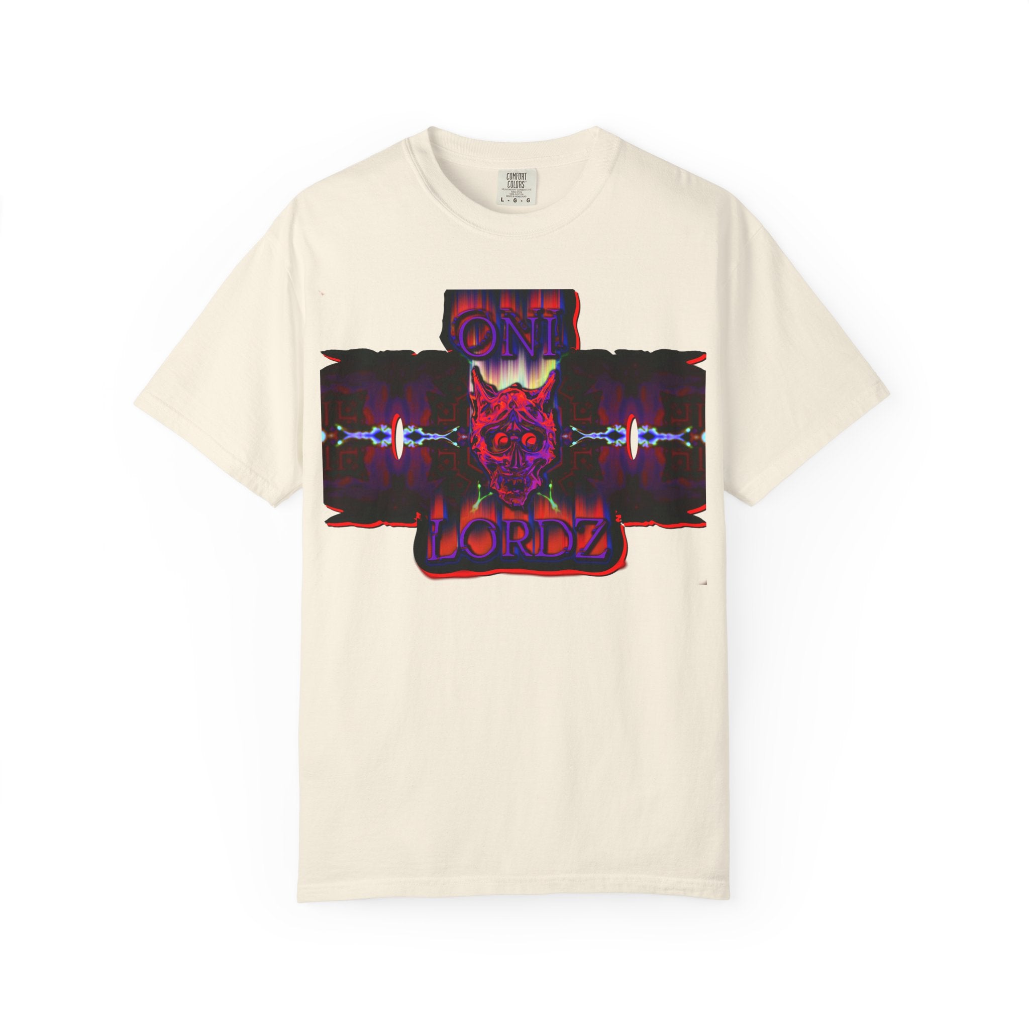Oni Lordz (Team) Graphic T-Shirt — Psychedelic Demon Cross Design