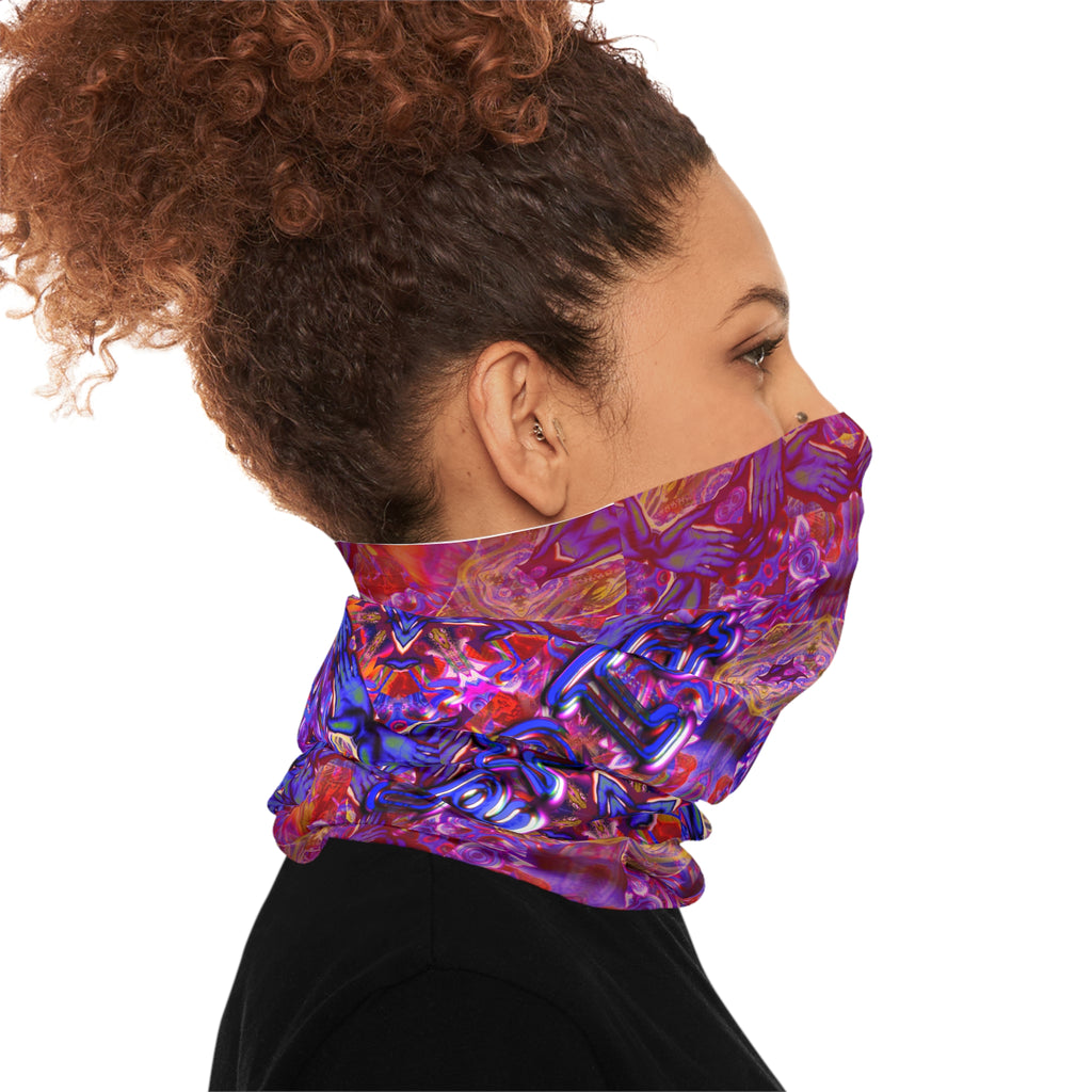Teleheart Psychedelic Kaleidoscope Neck Gaiter — Vibrant Purple Geo Pattern