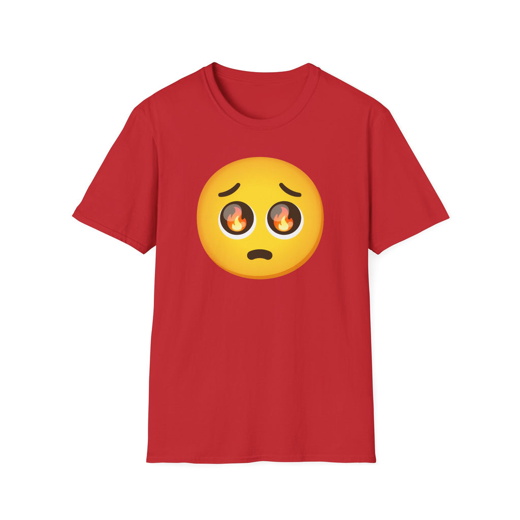 Flame-Eyes Pleading Emoji T-Shirt — Cute Fire Emoji Graphic Tee