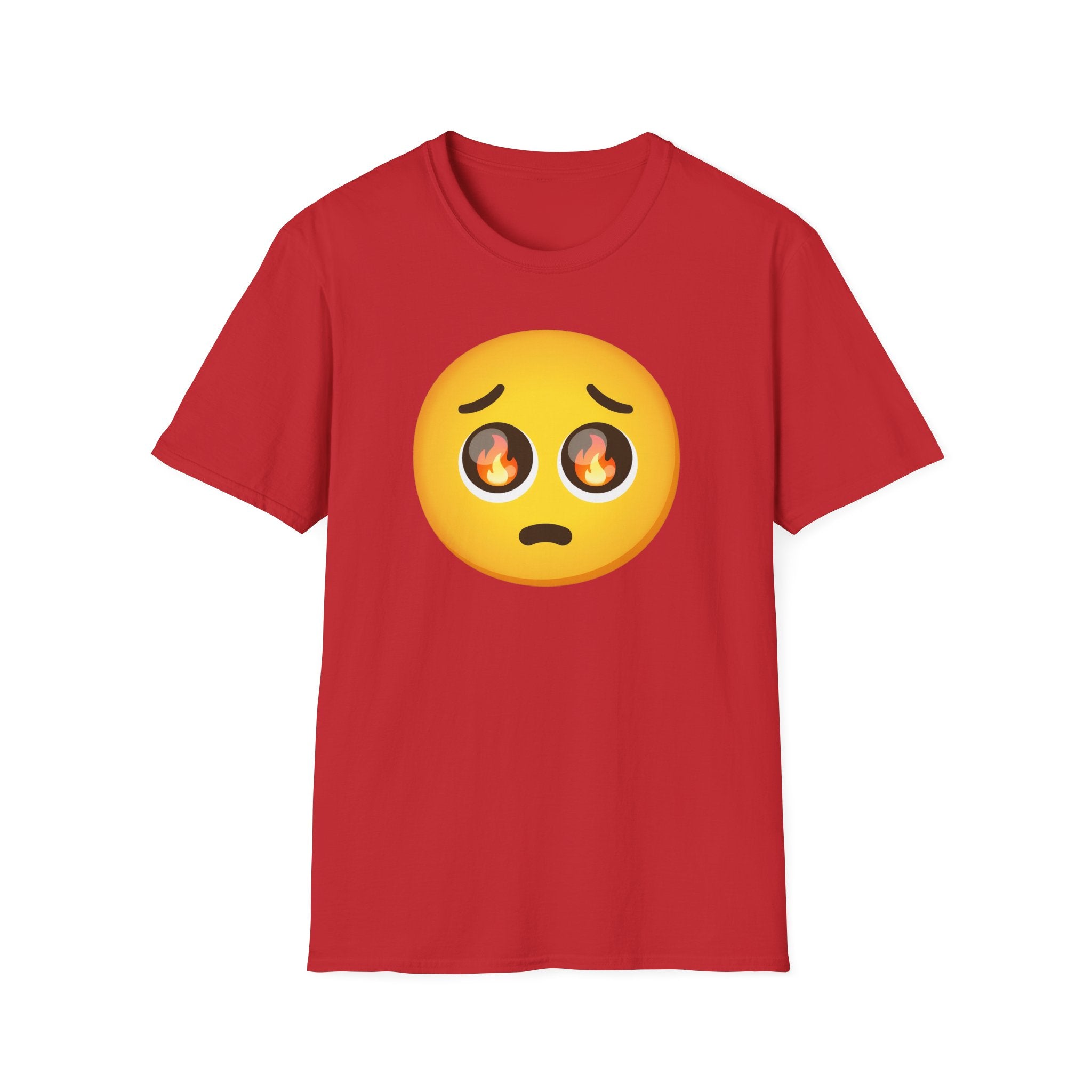 Flame-Eyes Pleading Emoji T-Shirt — Cute Fire Emoji Graphic Tee