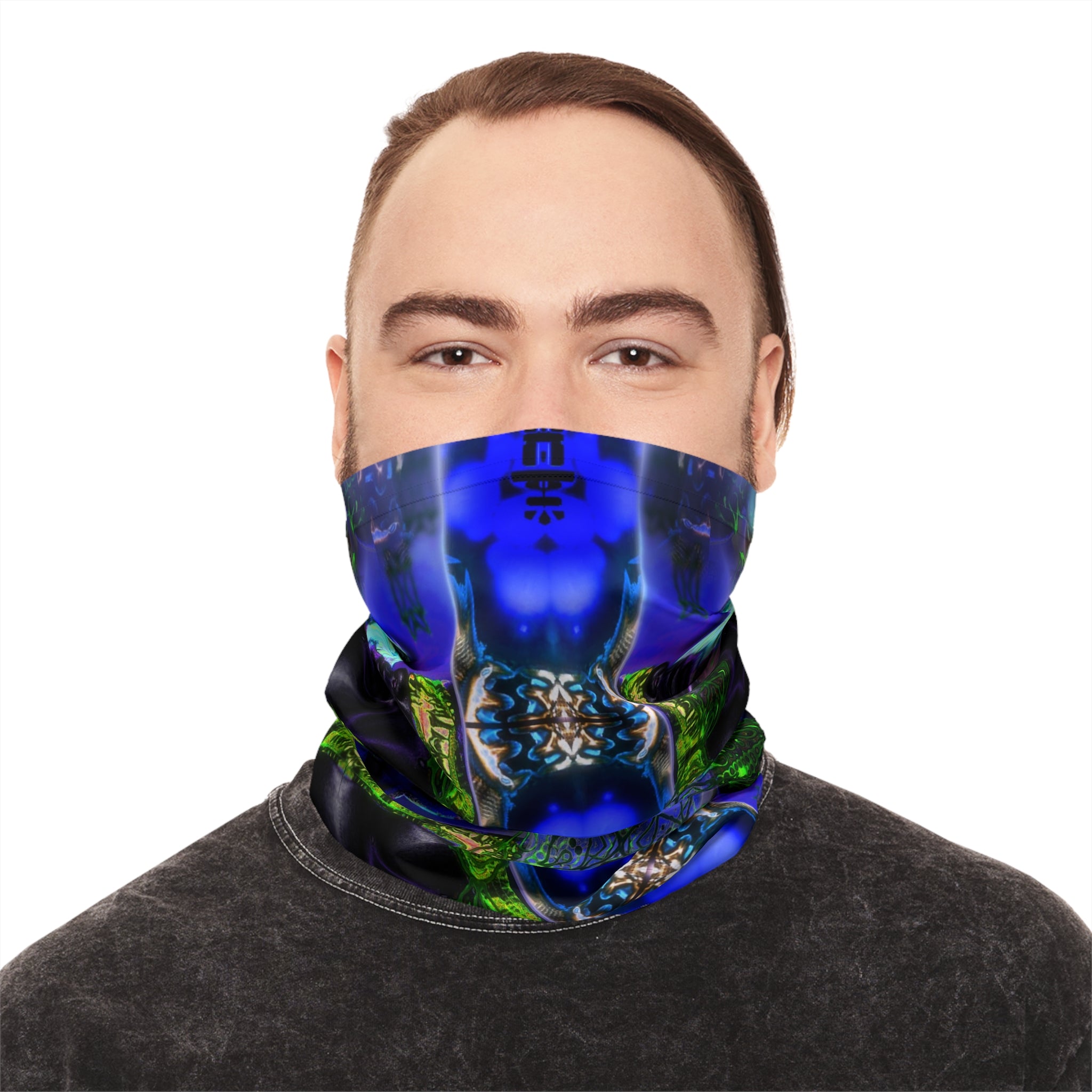 Blind Realm Neck Gaiter — Blue Green Abstract Lightweight Face Mask