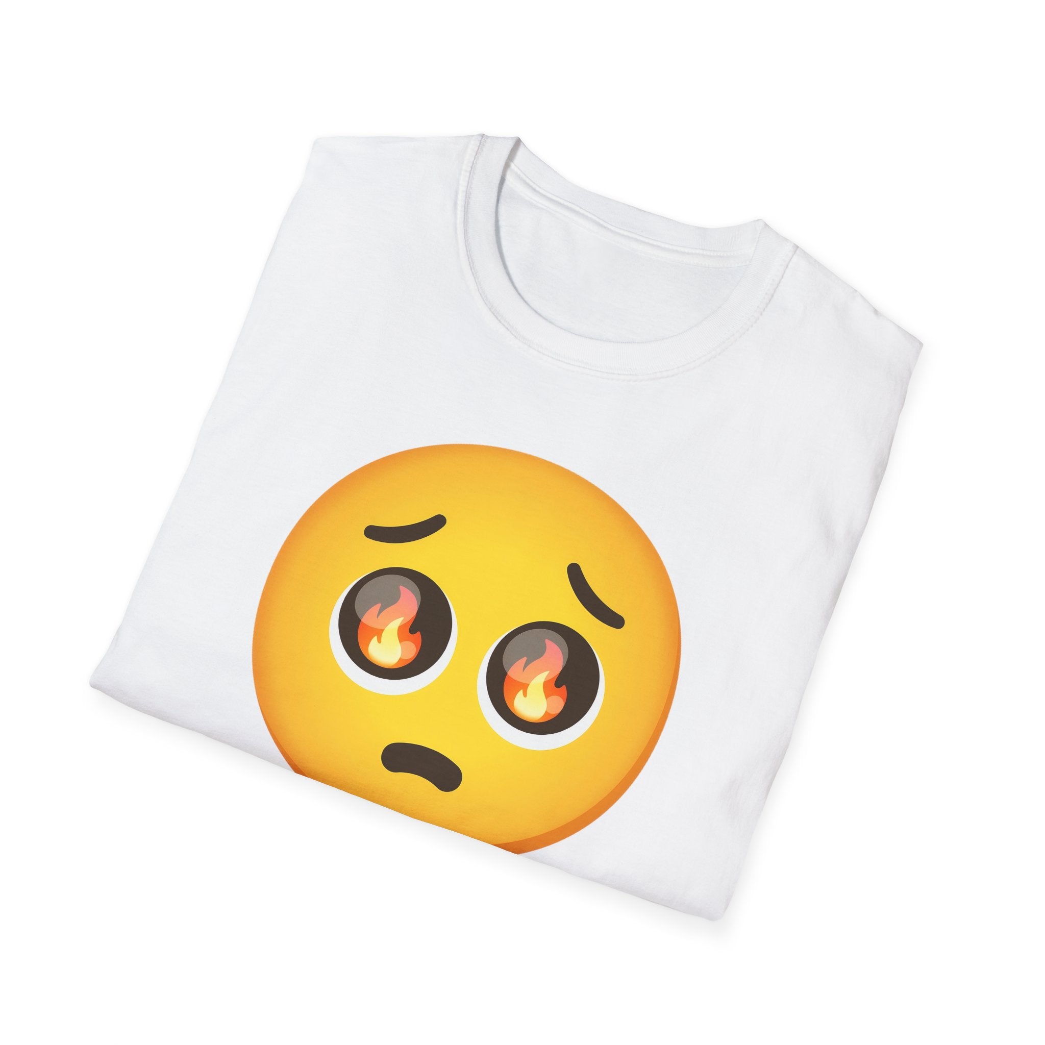 Flame-Eyes Pleading Emoji T-Shirt — Cute Fire Emoji Graphic Tee