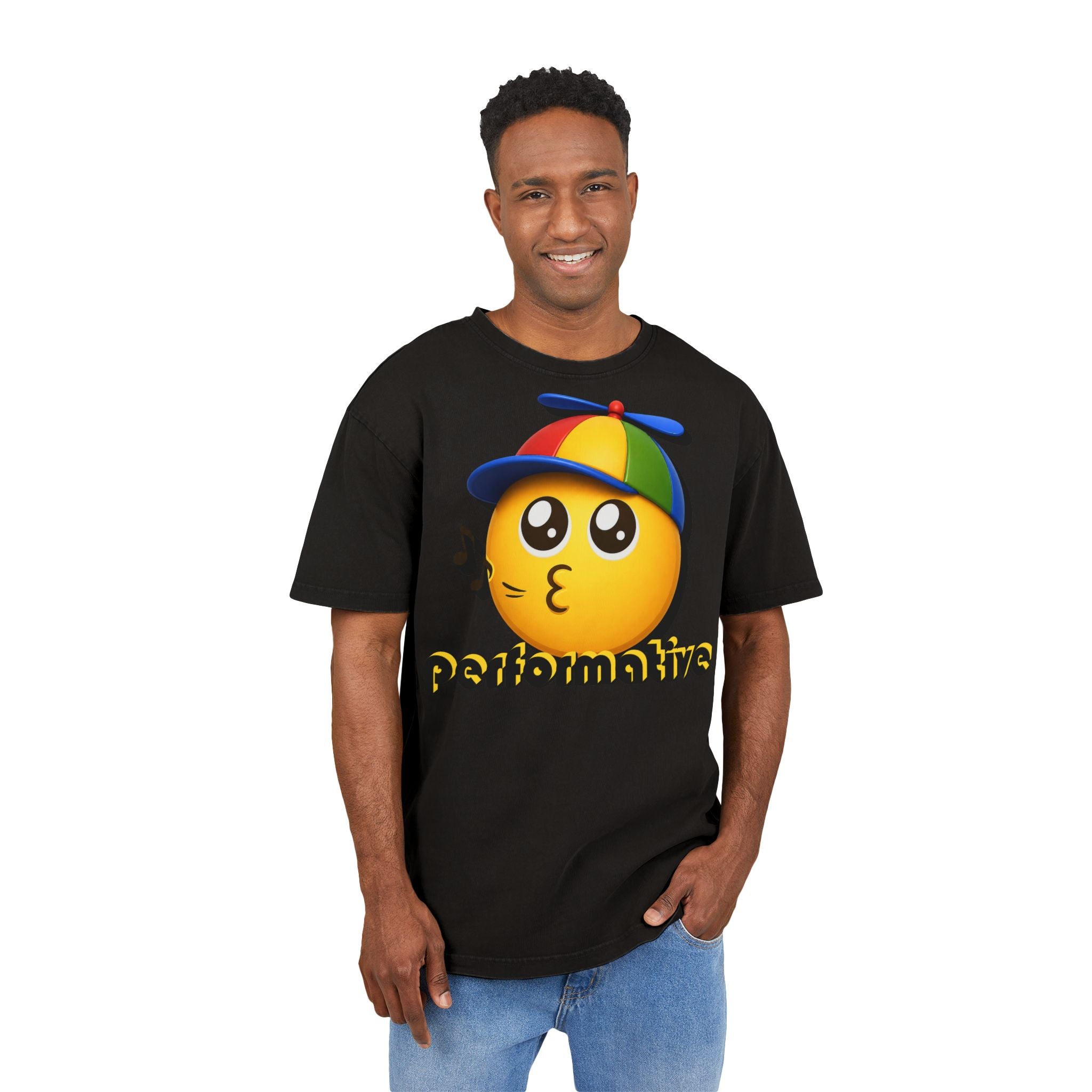 DELUX Graphic Tee — 'Performative' Retro Propeller Cap Design