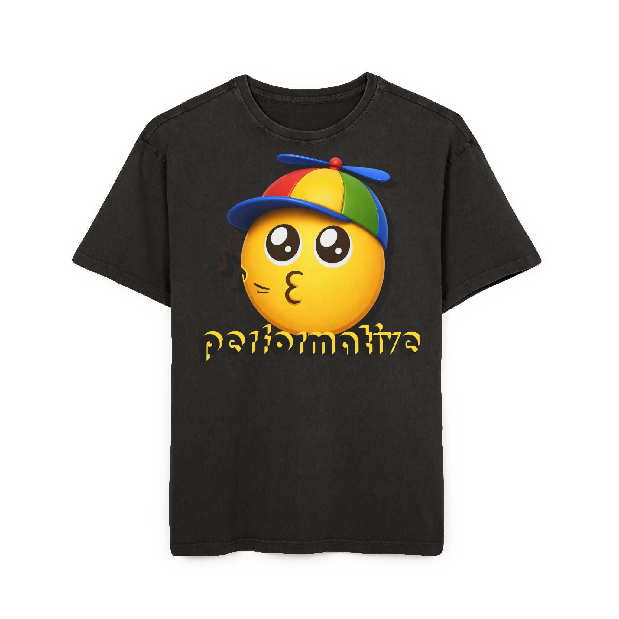 DELUX Graphic Tee — 'Performative' Retro Propeller Cap Design