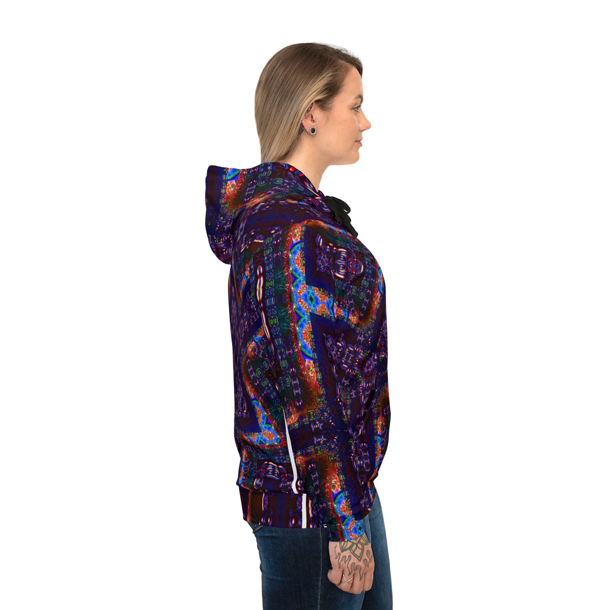 Telekatron Language Athletic Hoodie — Vibrant Geometric All-Over Print