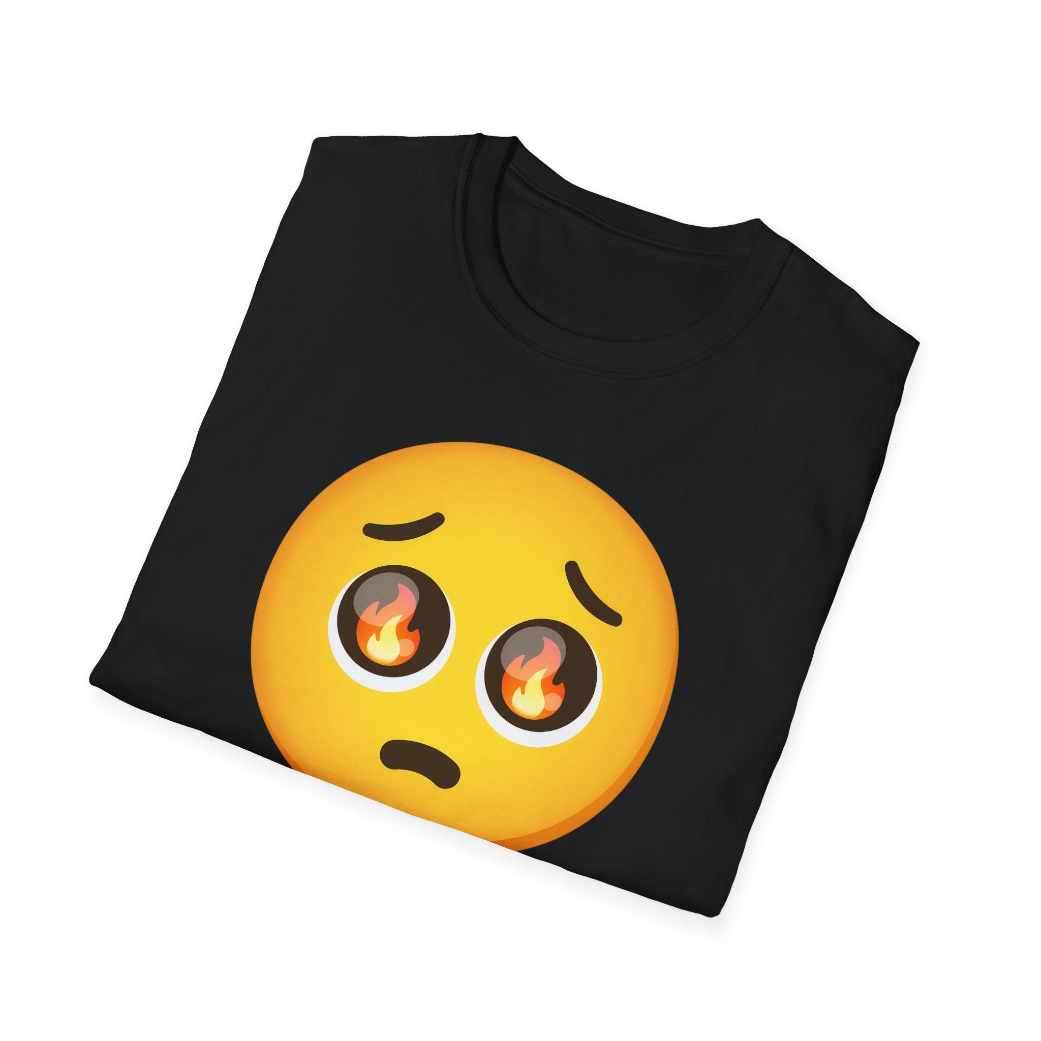 Flame-Eyes Pleading Emoji T-Shirt — Cute Fire Emoji Graphic Tee