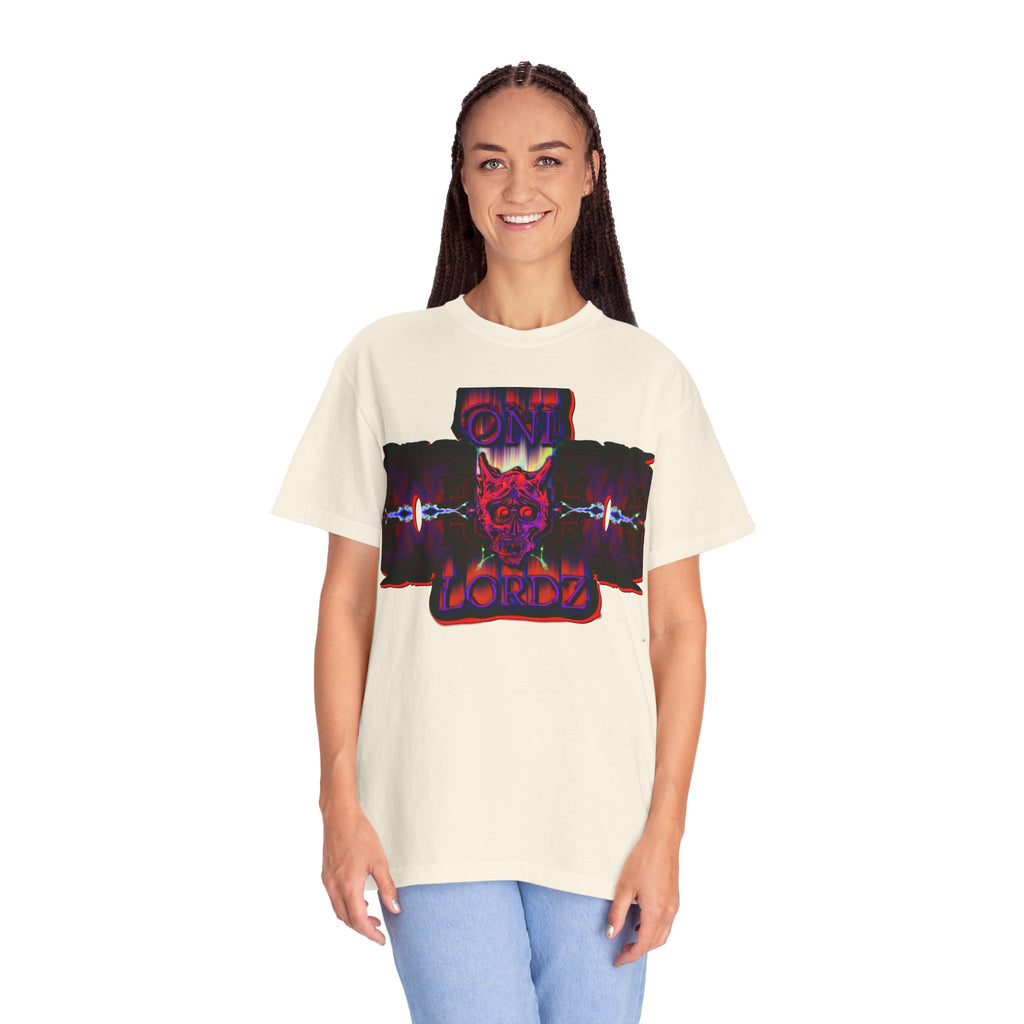 Oni Lordz (Team) Graphic T-Shirt — Psychedelic Demon Cross Design