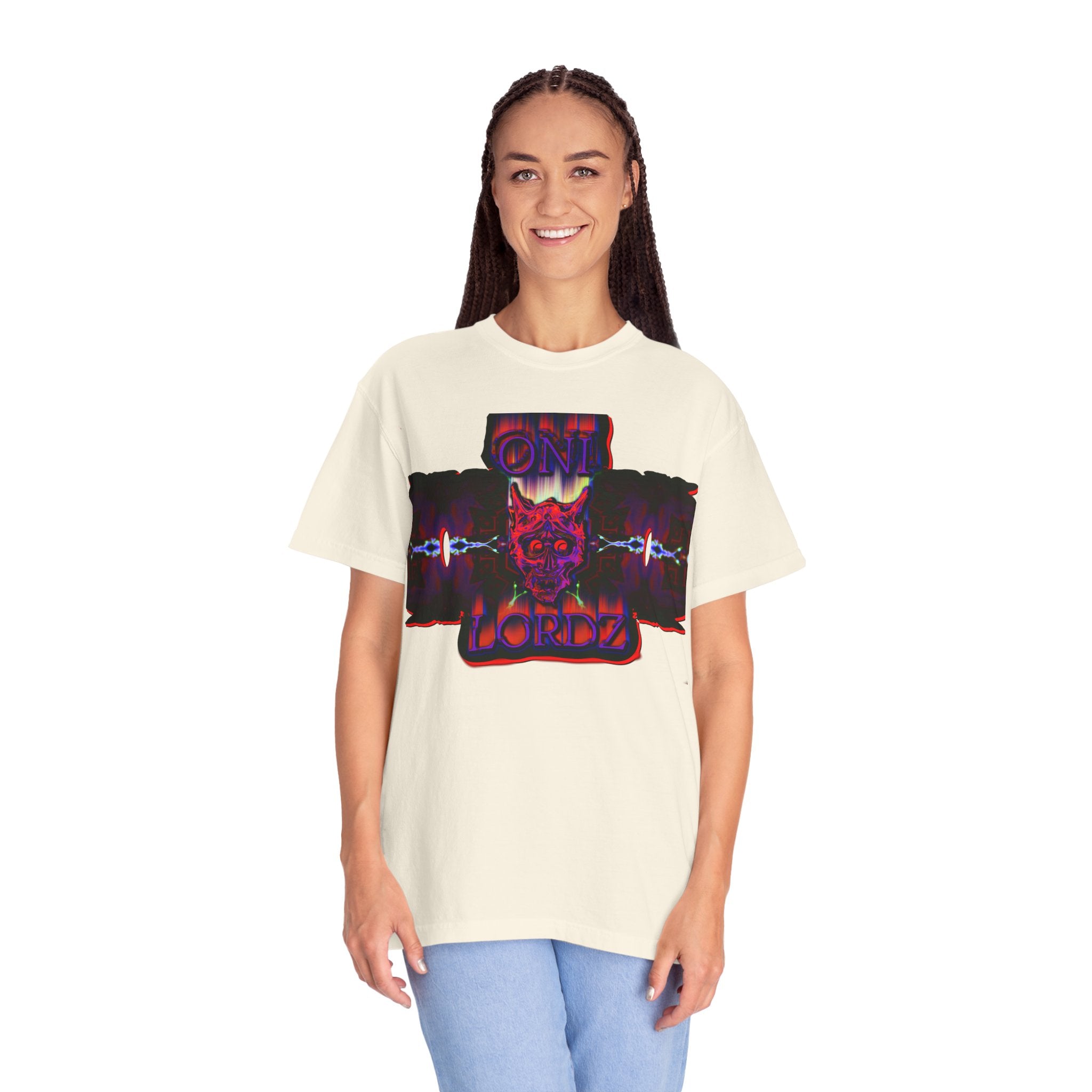 Oni Lordz (Team) Graphic T-Shirt — Psychedelic Demon Cross Design