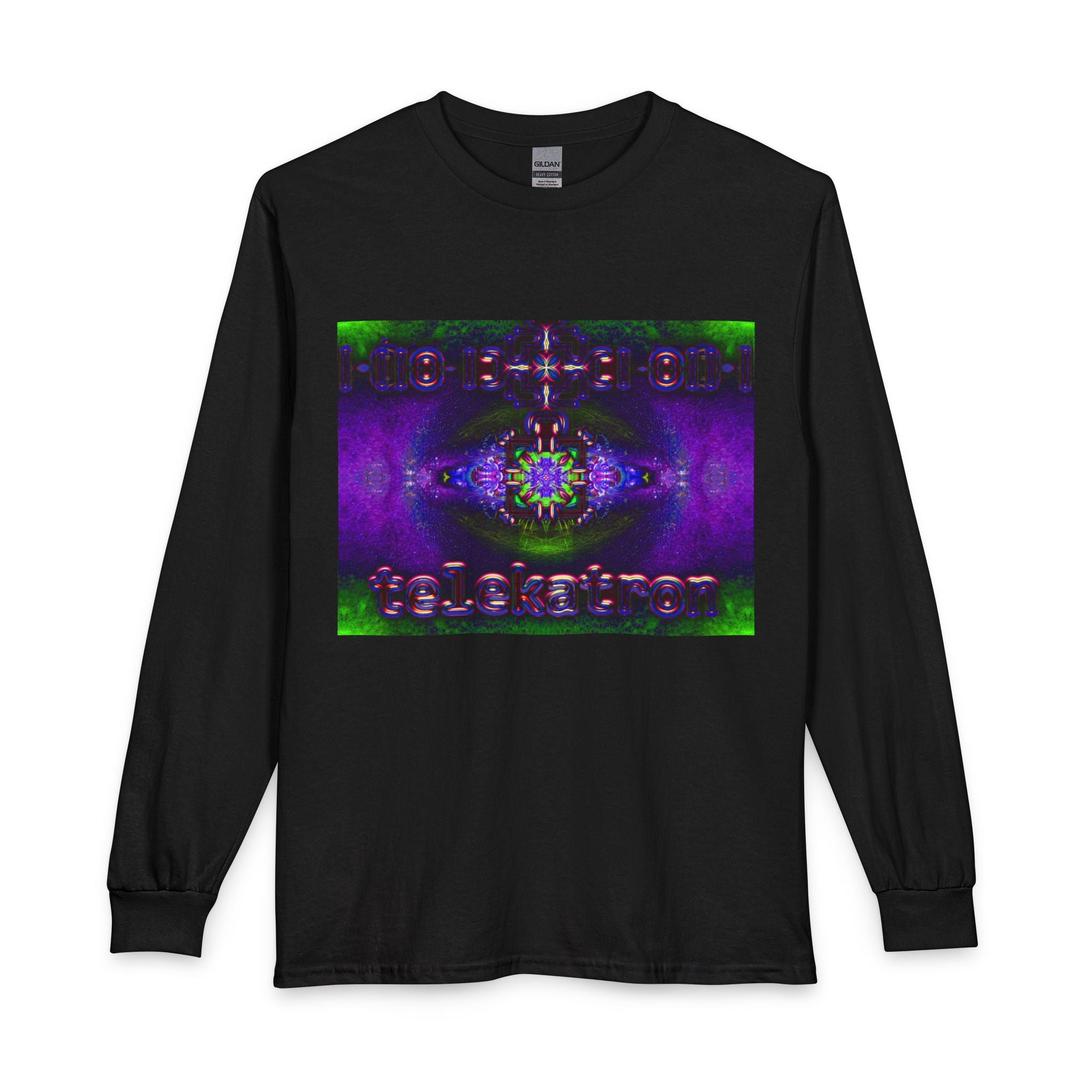 Cybersoul Eye Telekatron Long Sleeve Tee — Neon Purple Green Abstract Graphic
