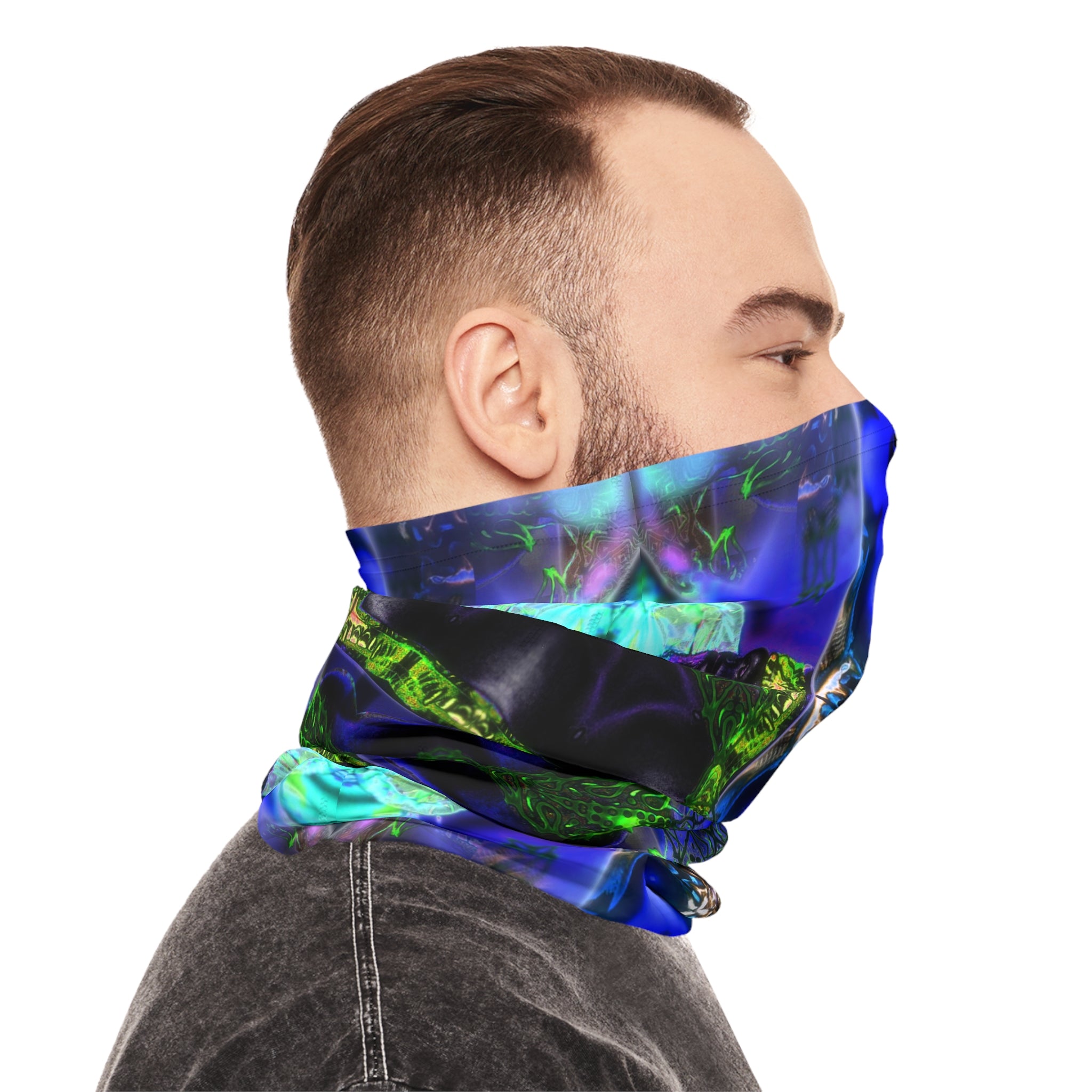 Blind Realm Neck Gaiter — Blue Green Abstract Lightweight Face Mask